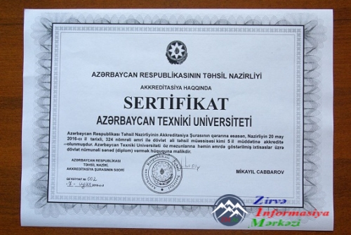 AzTU-ya növbəti 5 il üçün akkreditasiya sertifikatı verilib